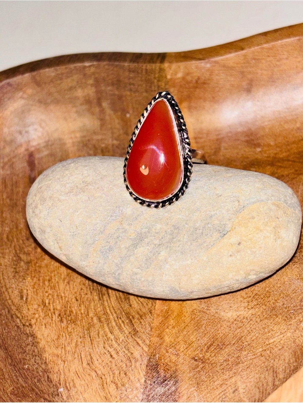 Red Teardrop Statement Boho Southwestern Style Artisan Ring | Size 7